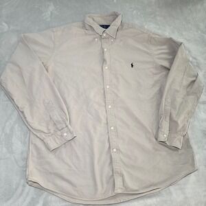 Ralph Lauren Mens XXL Classic Fit Button Down Shirt Tan Khaki Long Sleeve Cotton